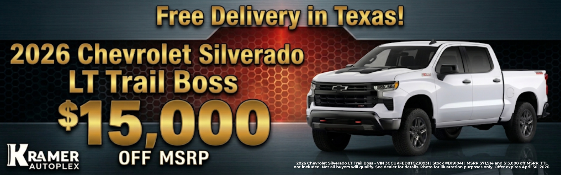 Kramer Chevrolet Madisonville April Incentives