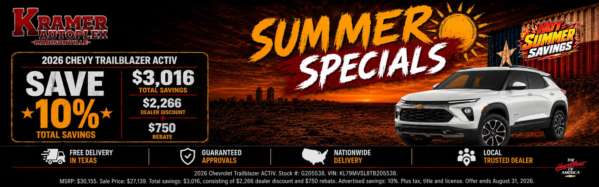 Kramer Chevy Madisonville August Incentives